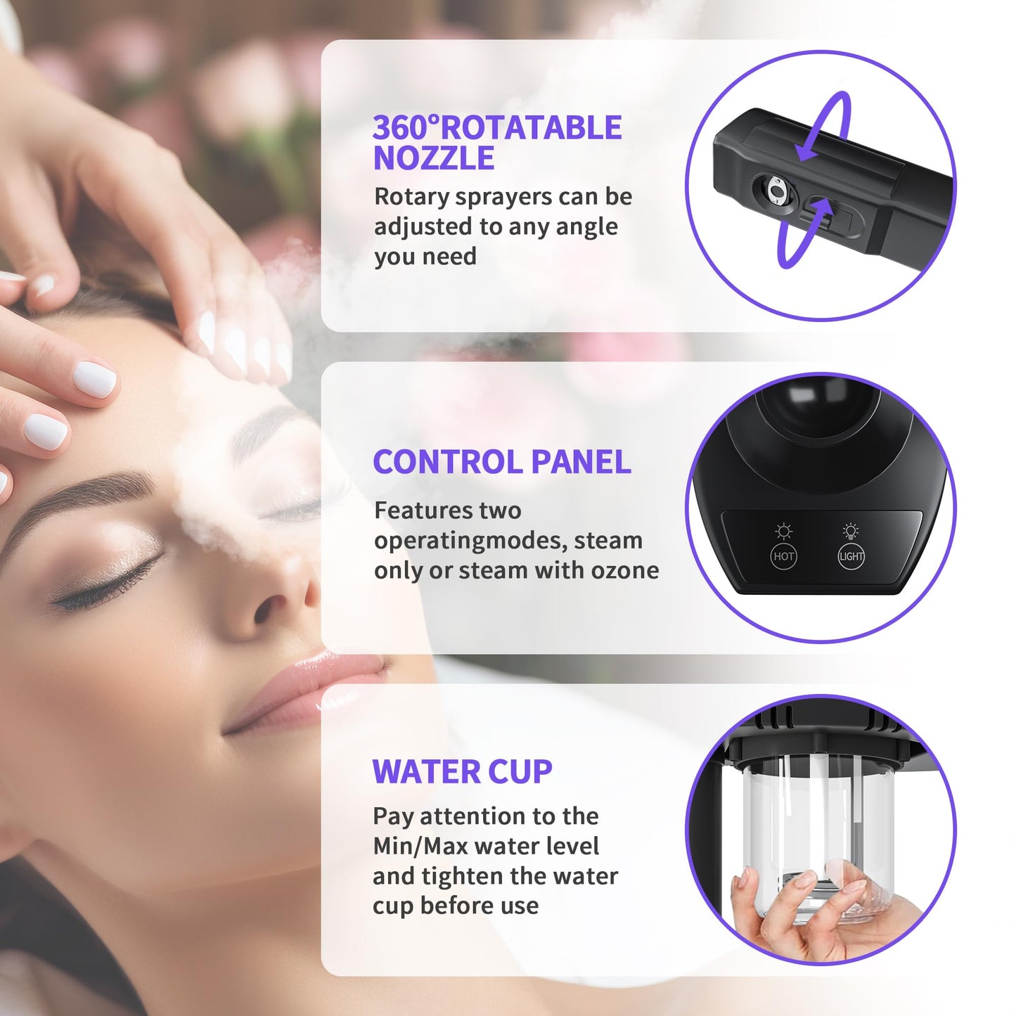 Facial Steamer with Magnifying Lamp, 2 in 1 Ozone Steamer for Face Professional, Professional Facial Steamer for Esthetician, Salon & Spa Face Beauty Equipment.