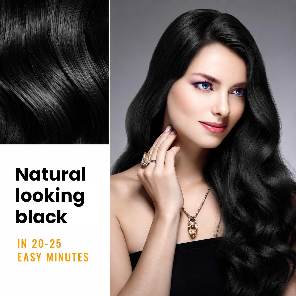 KINGMING Black Hair Dye Shampoo 3 in 1 for Gray Hair, Hair Color Shampoo for Women Men Grey Hair Coverage, Herbal Ingredients Champu Con Tinte Para Canas 500ml (Black).