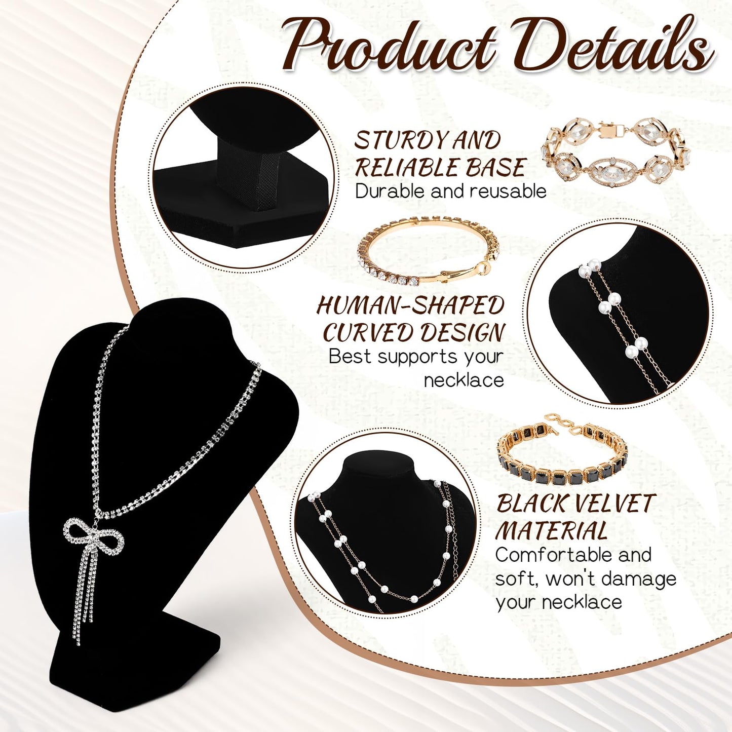 4 Pcs Velvet Jewelry Display Set, Velvet Necklace Bust Holder 2 Pcs Velvets Ring Finger Jewelry Holder Bracelet Organizer for Necklaces, Bracelets, Bangles, Chains, Anklets for Jewelrys Showcase