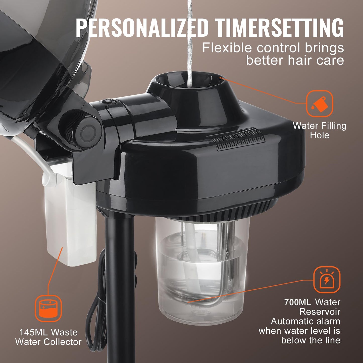 VEVOR Standing Hair Steamer for Deep Conditioning, Professional 11.81-inch Hooded Ionic Hair Steamer with 2 Modes, Height-Adjustable Hair Steamer with Timer, 5 Wheels (2 Lockable) for Home Salon Use