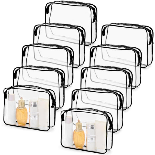 Tbestmax 10 Pack Clear Cosmetic Bags Makeup Bags Portable Waterproof TSA Approved Travel Toiletry Bags Large Organizer Black, 9.8" x 7.1" x 2.4"