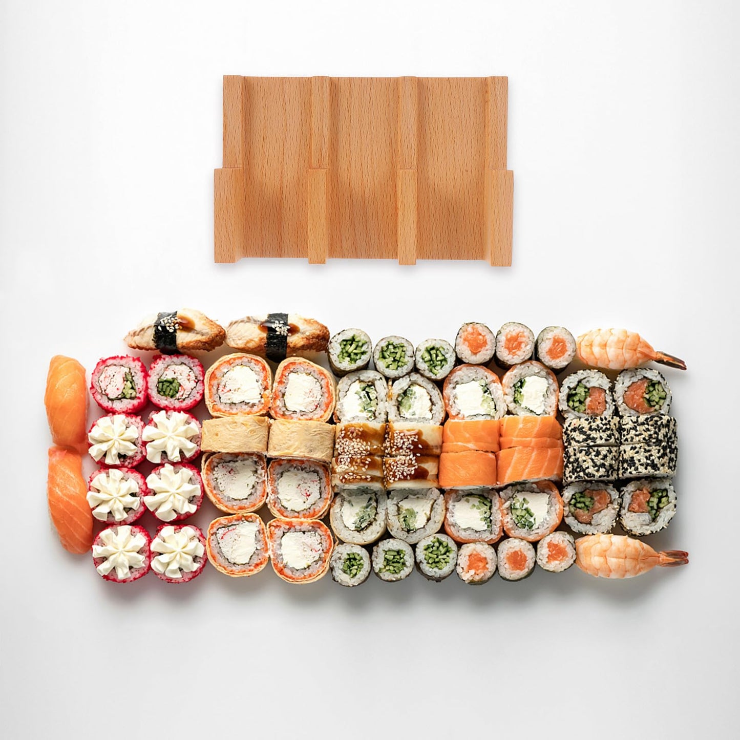 Garneck Wooden Sushi Hand Roll Holder 2-Pack 3-Compartment Sushi Roll Display Rack for Kitchen Restaurant Serving Stand