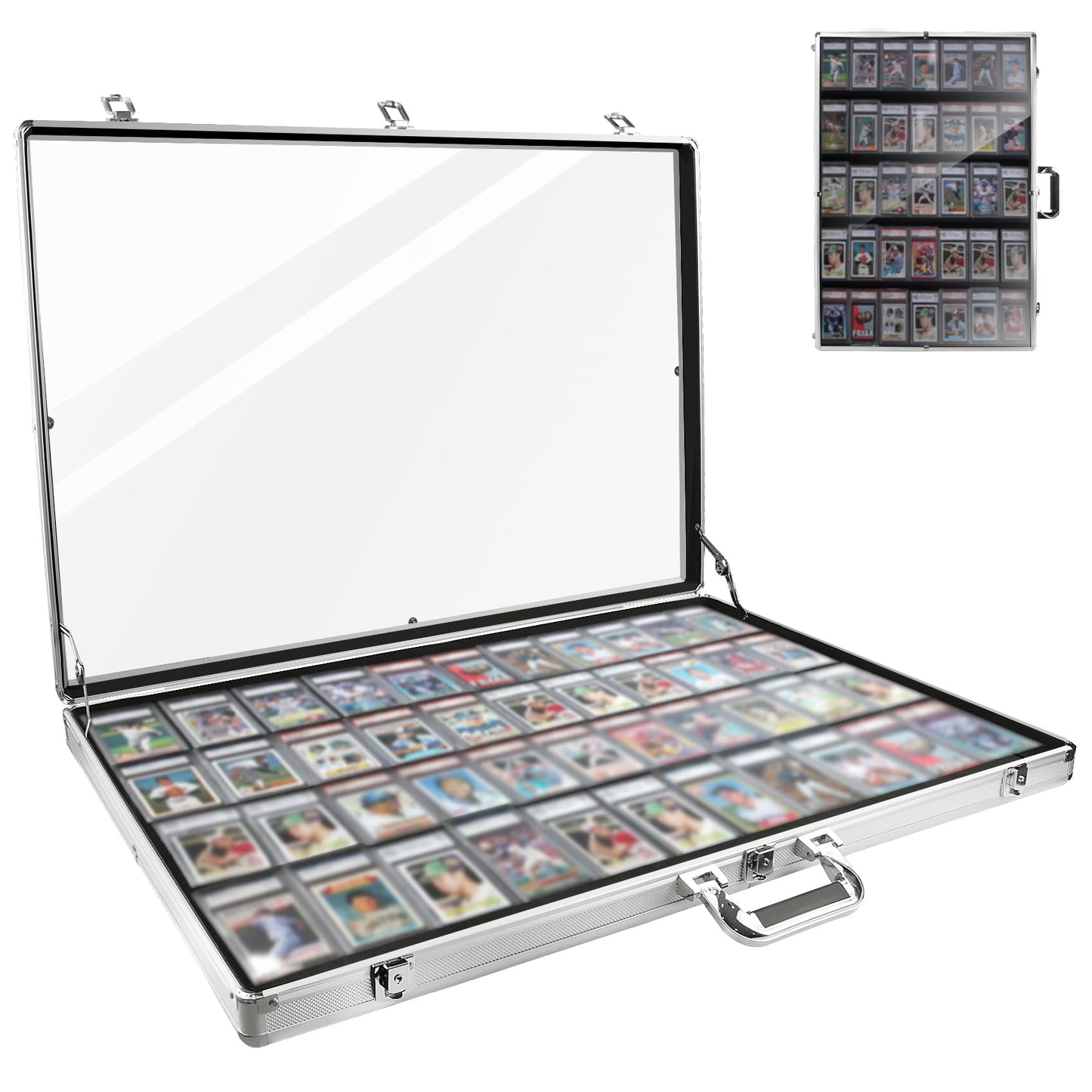 34 in X 22 in Silver Card Show Display Case Large Aluminum, Trading Card Display Case Suitable for Sports Card/TCG/Jewelry Collection, 1-Year Coverage