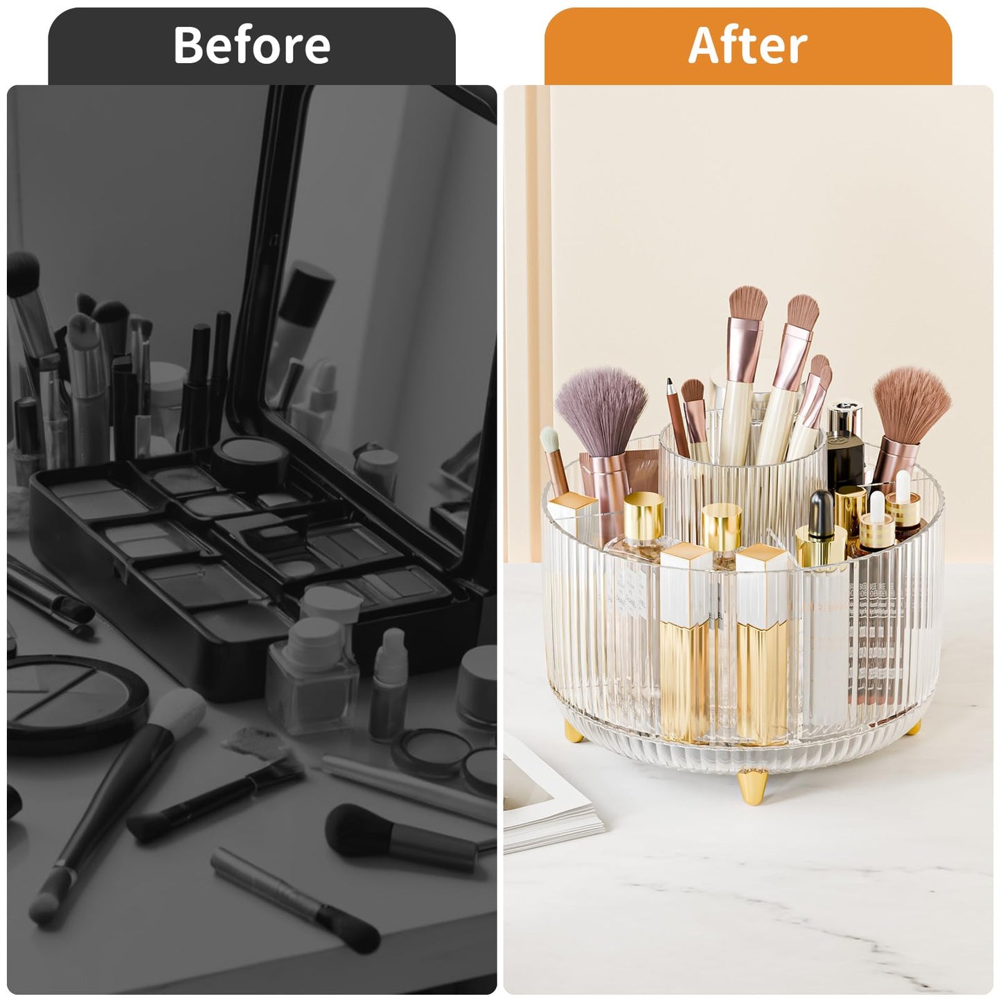 fanado 360° Rotate Makeup Brush Holder Organizer, Makeup Organizers Countertop, Makeup organization and Skincare Storage for Vanity, Desktop, Bathroom (Clear)