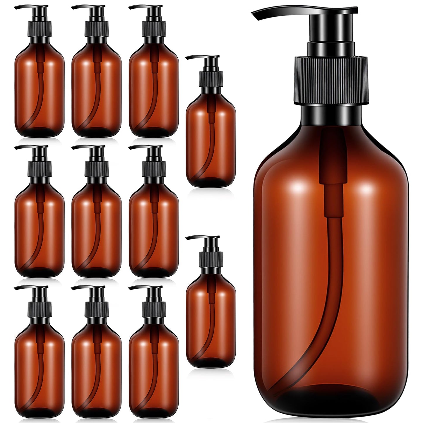 Kuyeyzu 12 Pack 10 oz Amber Soap Dispenser Empty Plastic Pump Bottles Refillable Lotion Bottle for Shampoo Conditioner Hand Body Wash Bathroom Kitchen Travel