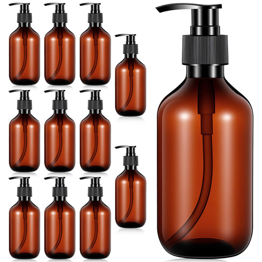 Kuyeyzu 12 Pack 10 oz Amber Soap Dispenser Empty Plastic Pump Bottles Refillable Lotion Bottle for Shampoo Conditioner Hand Body Wash Bathroom Kitchen Travel
