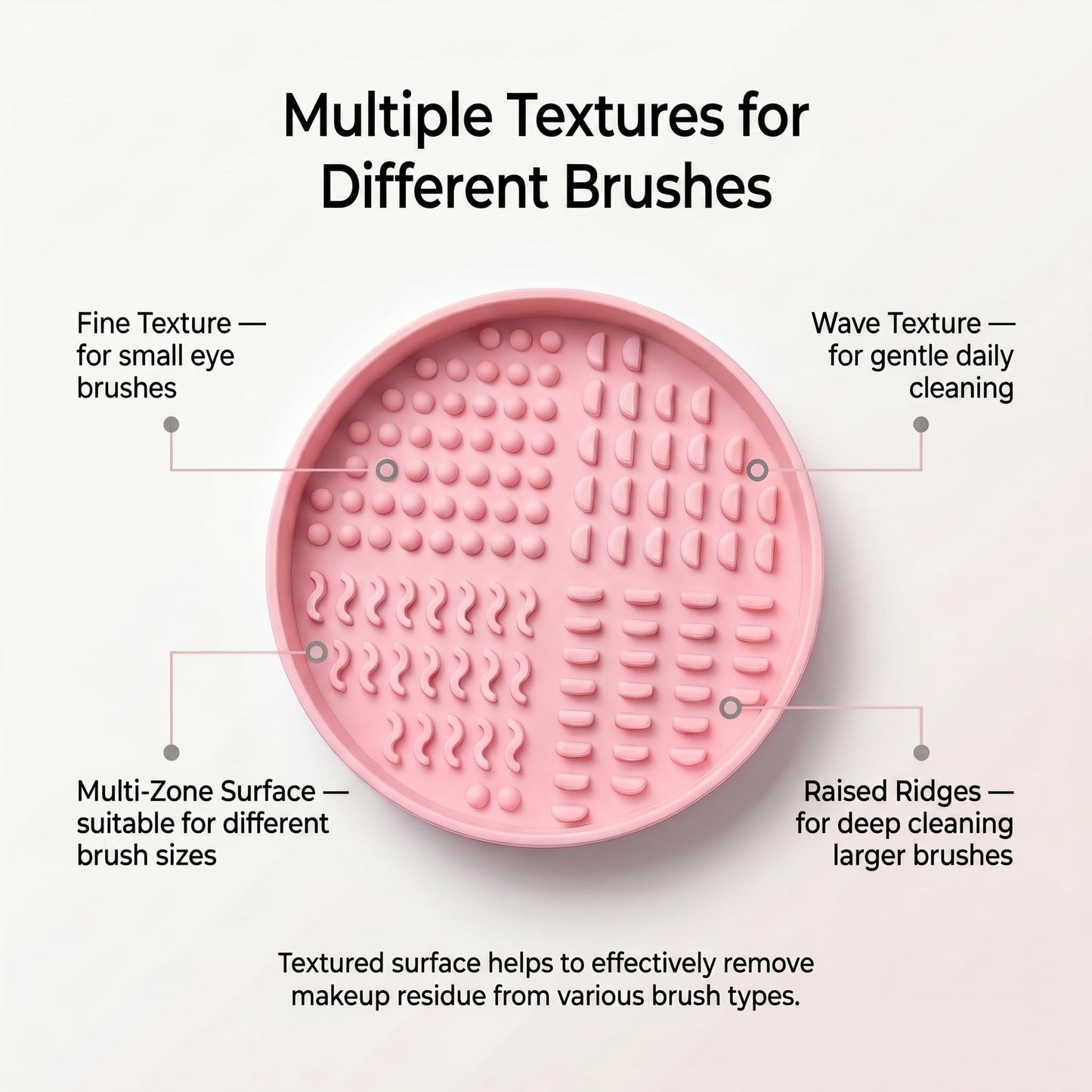 Large Makeup Brush Cleaner Bowl 4.7 Inch with Multi Texture Cleaning Zones for Cosmetic Brushes and Beauty Sponges, Sakura Pink