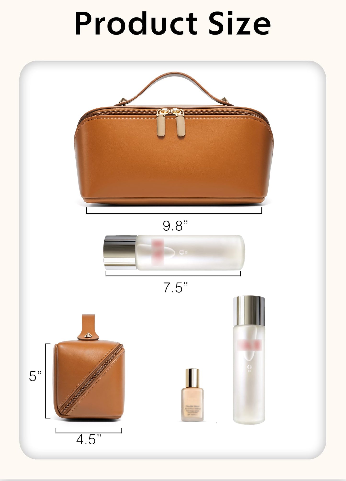 ALEXTINA Travel Makeup Bag Organizer for Women, Large Capacity Cosmetic Make up Bag with 180° Open-Flat Design & Collapsible Handle, Waterproof Vegan Leather Toiletry Bag for Travel Essentials, Brown