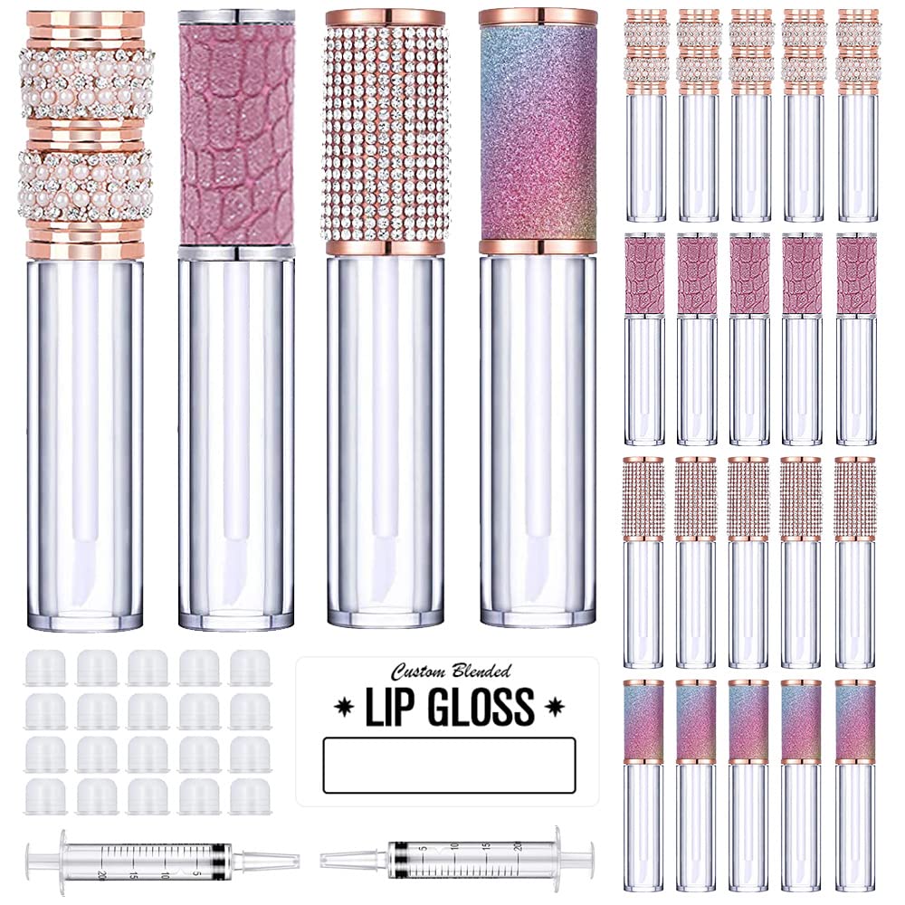 AMORIX 20 Pcs Empty Diamond Lip Gloss Tubes with Wand 5ml for DIY Lipgloss