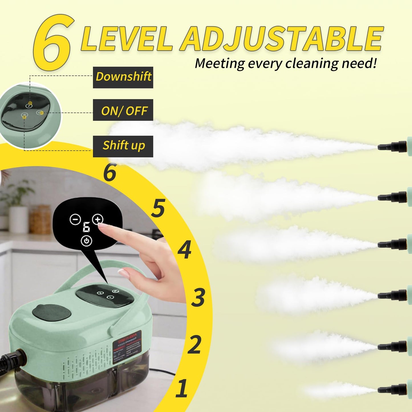 Steam Cleaner,15s Heat-Up,1.1L Tank,6-Level Adjustable Handle,2500W Steamer for Cleaning,Portable Steamer for Home with 13PCS Accessories, High-pressure steamer for Home,Car,Dirt,Grease,Grout,Couch