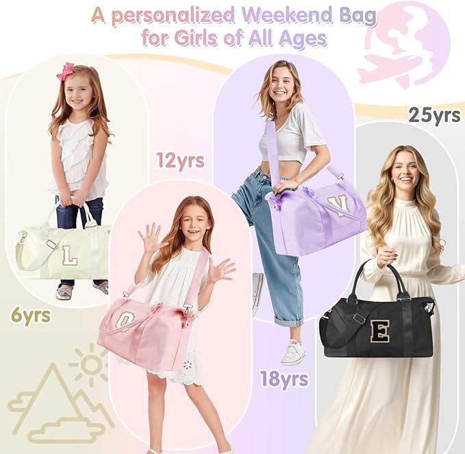 Dance Gym Duffel Bag for Teen Girls, Personalized Initial Travel Weekender Bag,Cute Overnight Carry On Duffle for Women,Sports Travel Cheer Bag,Monogram Christmas Gifts for Tween Preppy(black-L)
