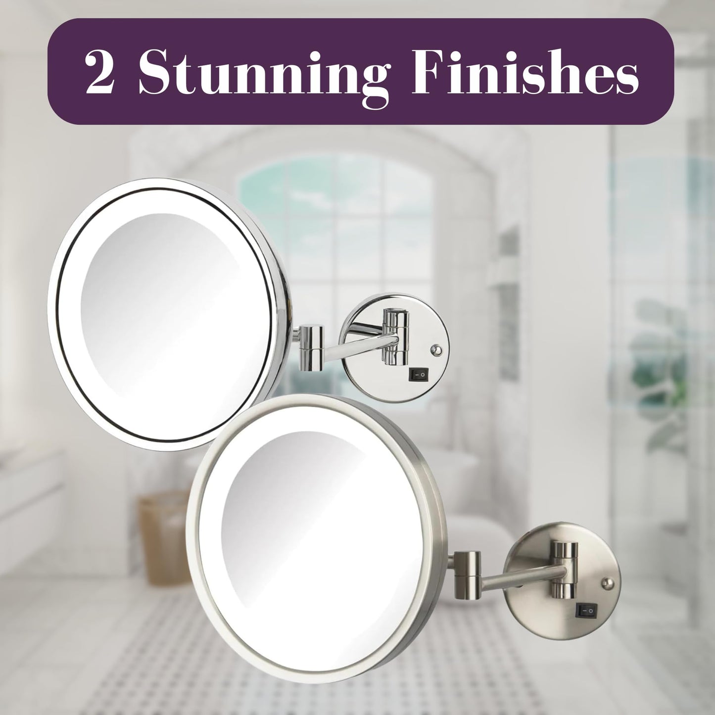 JERDON Lighted Makeup Mirror - Hard Wired Wall Mount Magnifying Mirror with LED Lights - Brushed Nickel Finish - 9.5-Inch Diameter - Model HL1016NLD