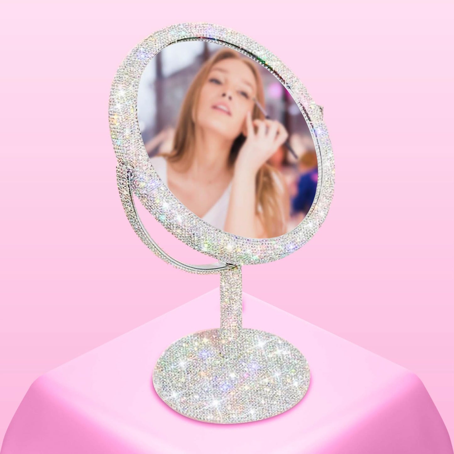 TISHAA Bling Vanity Mirror, Crystal Rhinestone Makeup Mirror, Double Sided with 2X Magnification