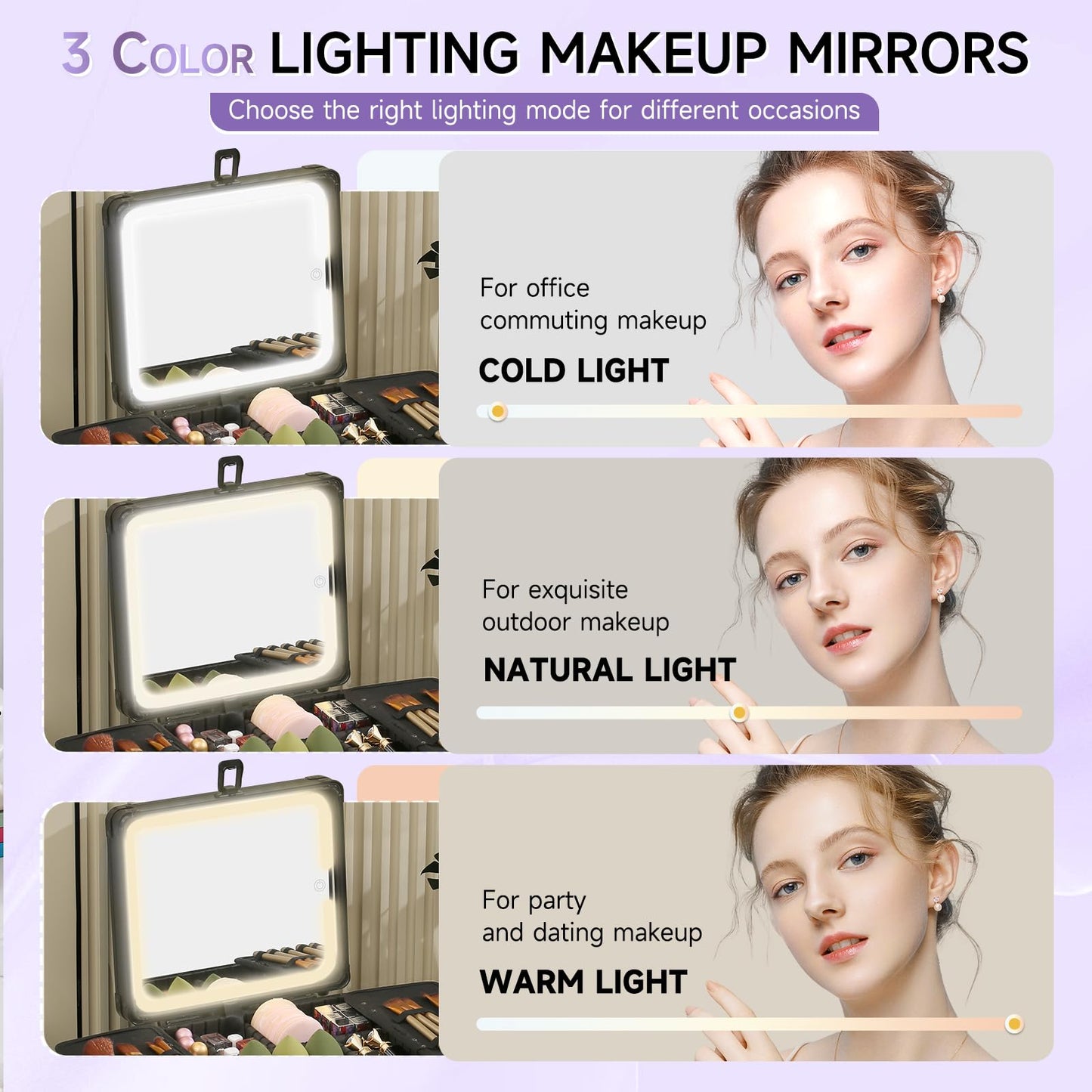 Leeora&Leekoo Makeup Case with Lighted Mirror, Portable Train Case Organizer for Makeup & Beauty Tools, Professional Cosmetic Storage Box (Black)