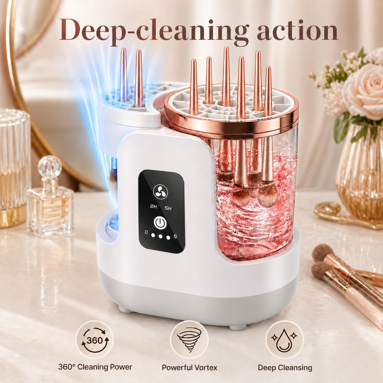 Electric Makeup Brush Cleaner Machine with Automatic Cleaning and Drying Functions Portable Makeup Brush Cleaner for All Size of Makeup Brushes Gifts for Makeup Lovers