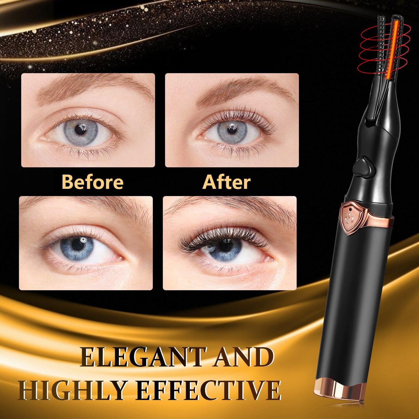 Heated Eyelash Curler, 2-in-1 Clip-Type Design, 3 Temperature Modes, USB Rechargeable Electric Eyelash Curler, Natural Curling 24H Long-Lasting Curl, Gift for Women & Girls, Brown Black FA