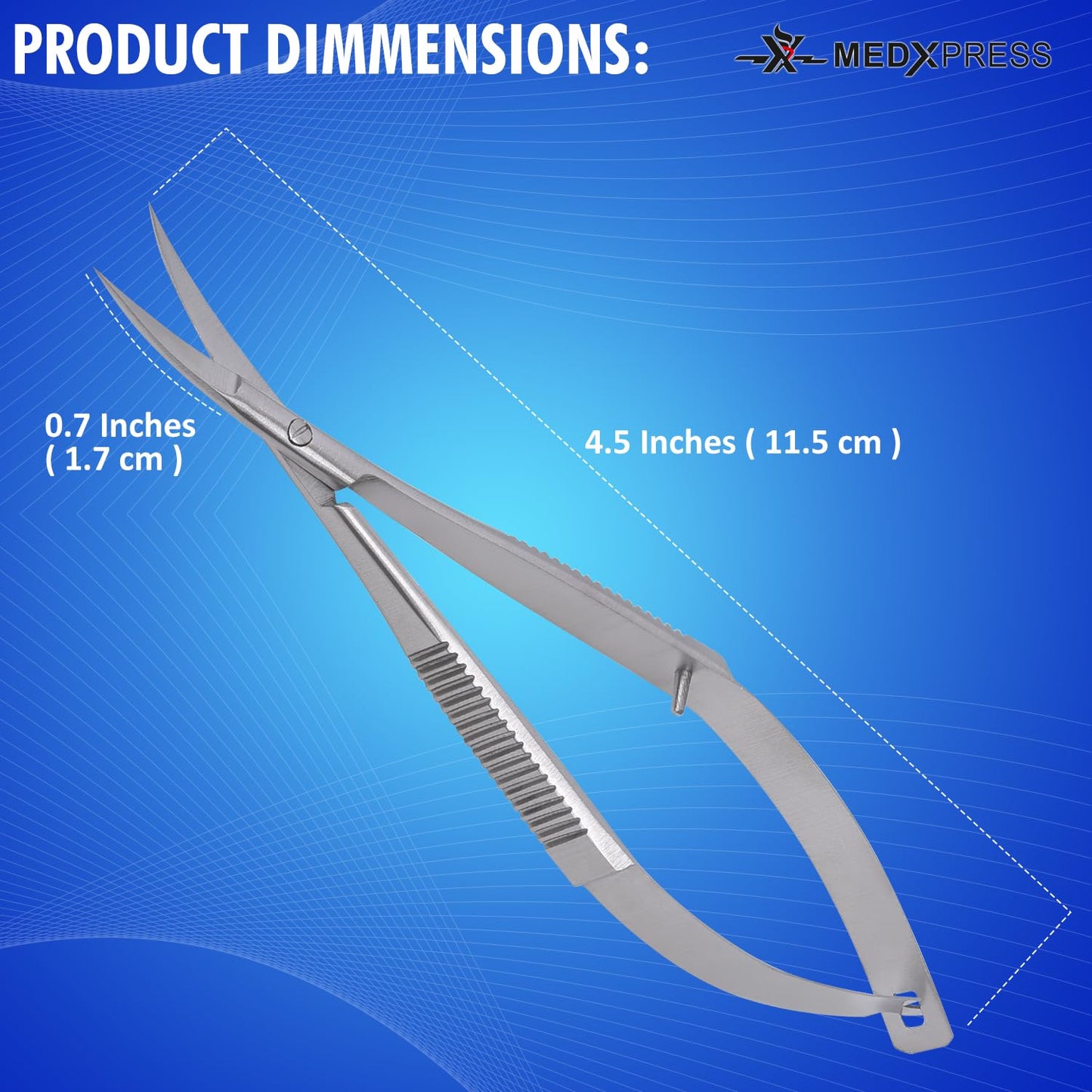 Medxpress Set of 3 Micro Scissors 4.5” Curved Embroidery Scissor Stainless Steel Trimming for Eyebrows and Eyelashes Extra Sharp Grooming Scissors Spring Action Sewing Arts & Crafts Squeeze scissors.