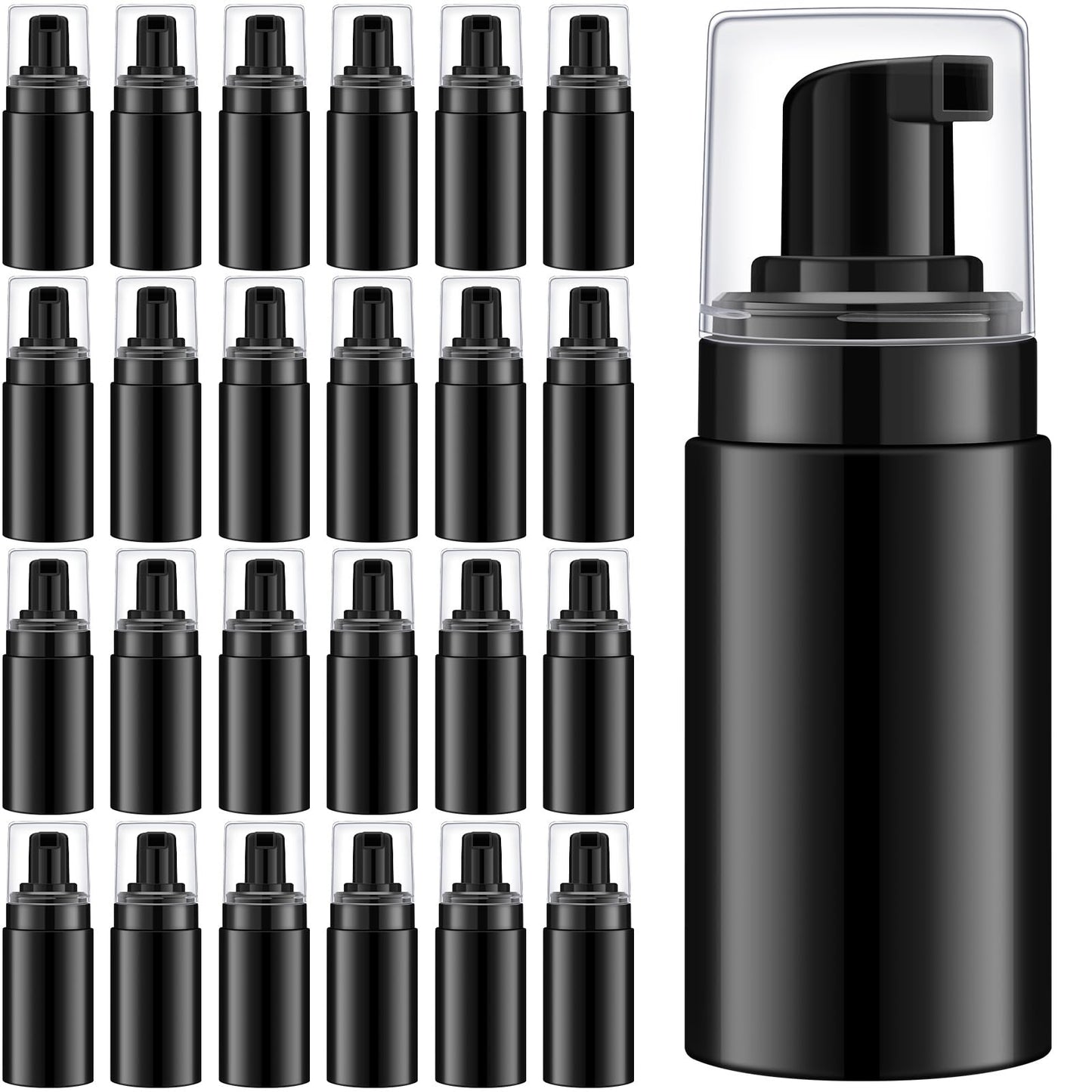 Teenyyou 50 Pcs 1oz/30ml Foam Pump Bottles Mini Empty Travel Foaming Bottles Plastic Refillable Dispenser for Lash Shampoo Hand Soap Cosmetics Portable Travel Pack(Black)