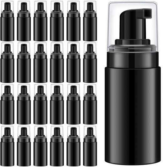 Teenyyou 50 Pcs 1oz/30ml Foam Pump Bottles Mini Empty Travel Foaming Bottles Plastic Refillable Dispenser for Lash Shampoo Hand Soap Cosmetics Portable Travel Pack(Black)