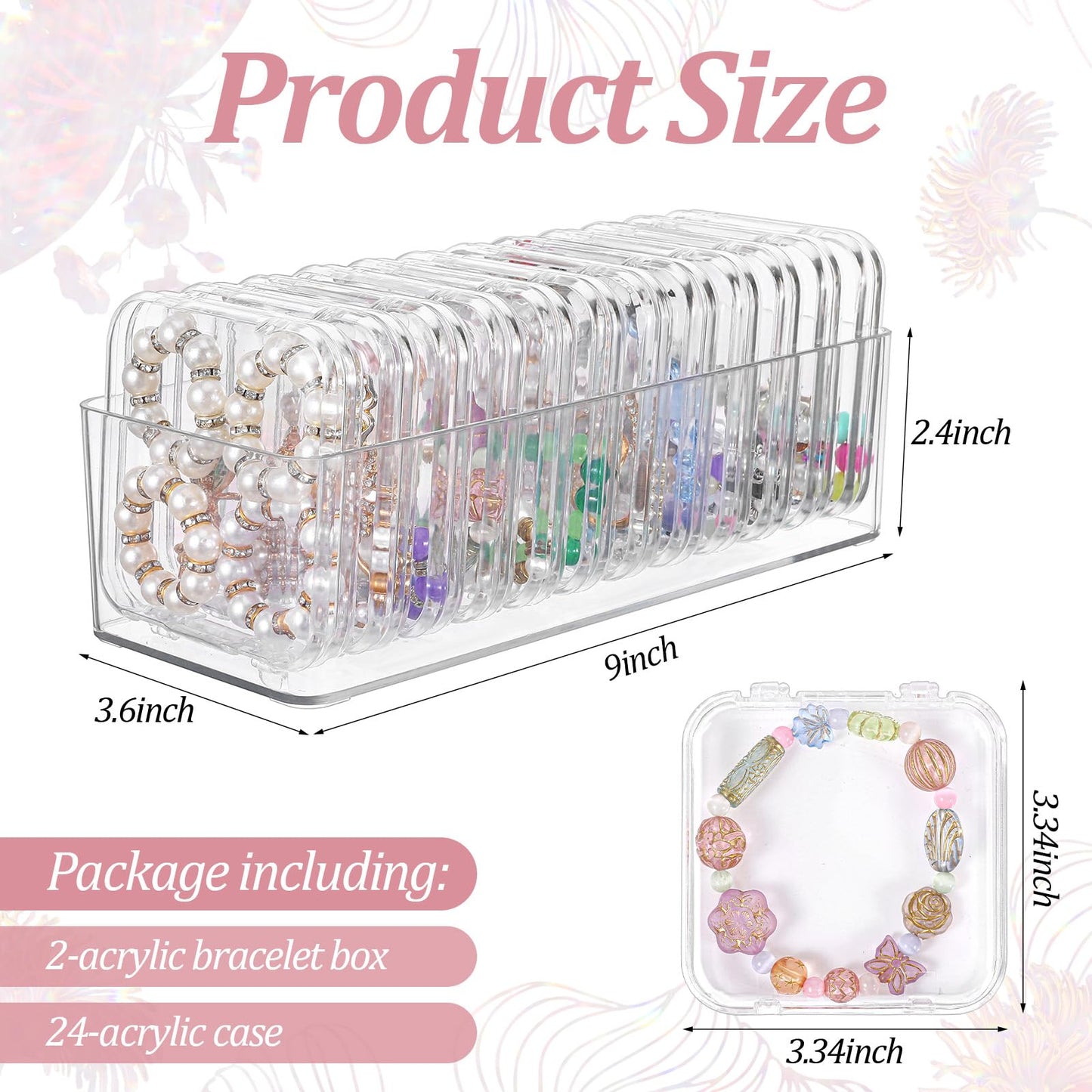 Giloaou 2 Pack Acrylic Jewelry Organizer Box with 24 Portable Small Cases – Clear Storage Tray for Bracelet, Crystal, Ring & Earring Containers, Open Design (Boxes Hold Small Cases)