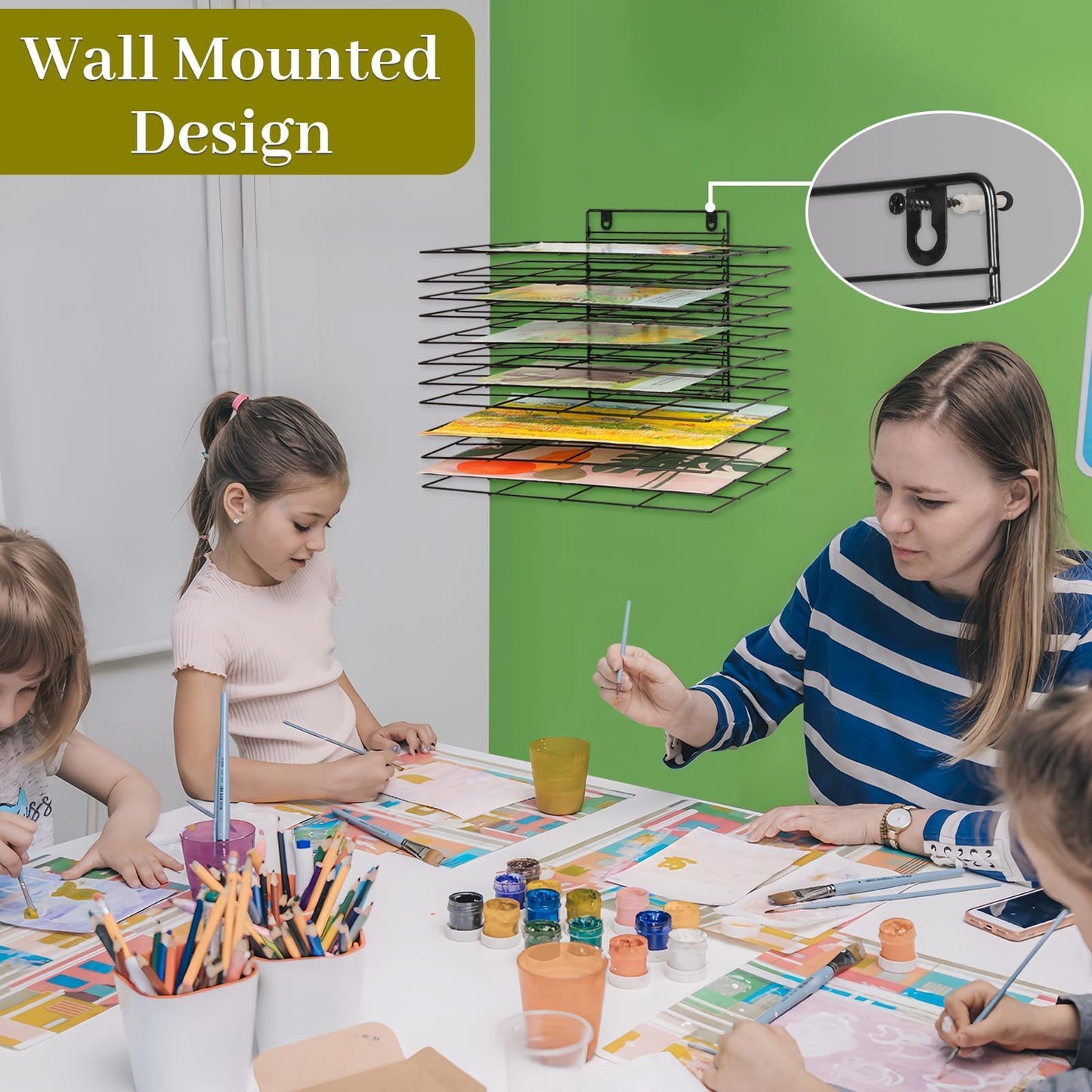 Lzttyee Art Drying Rack for Classroom Paint Drying Rack Small Art Drying Rack Wall Art Storage Rack with 12 Removable Shelves for Classrooms and Art Studios (Black, 12 Shelves)