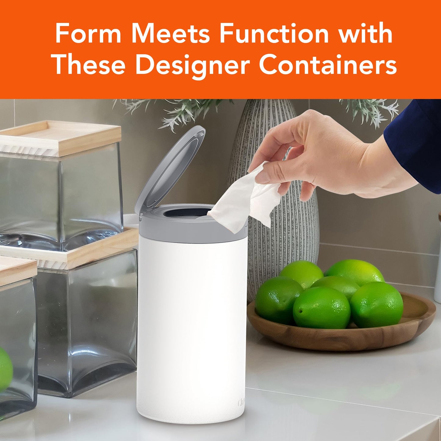 Spectrum Disinfecting Wipes Container Large White Refillable Stainless Steel Wipe Holder for Bathroom Kitchen, Classroom, Reusable Push Button Wet Wipe Dispenser for Disinfect Cleaning Countertop