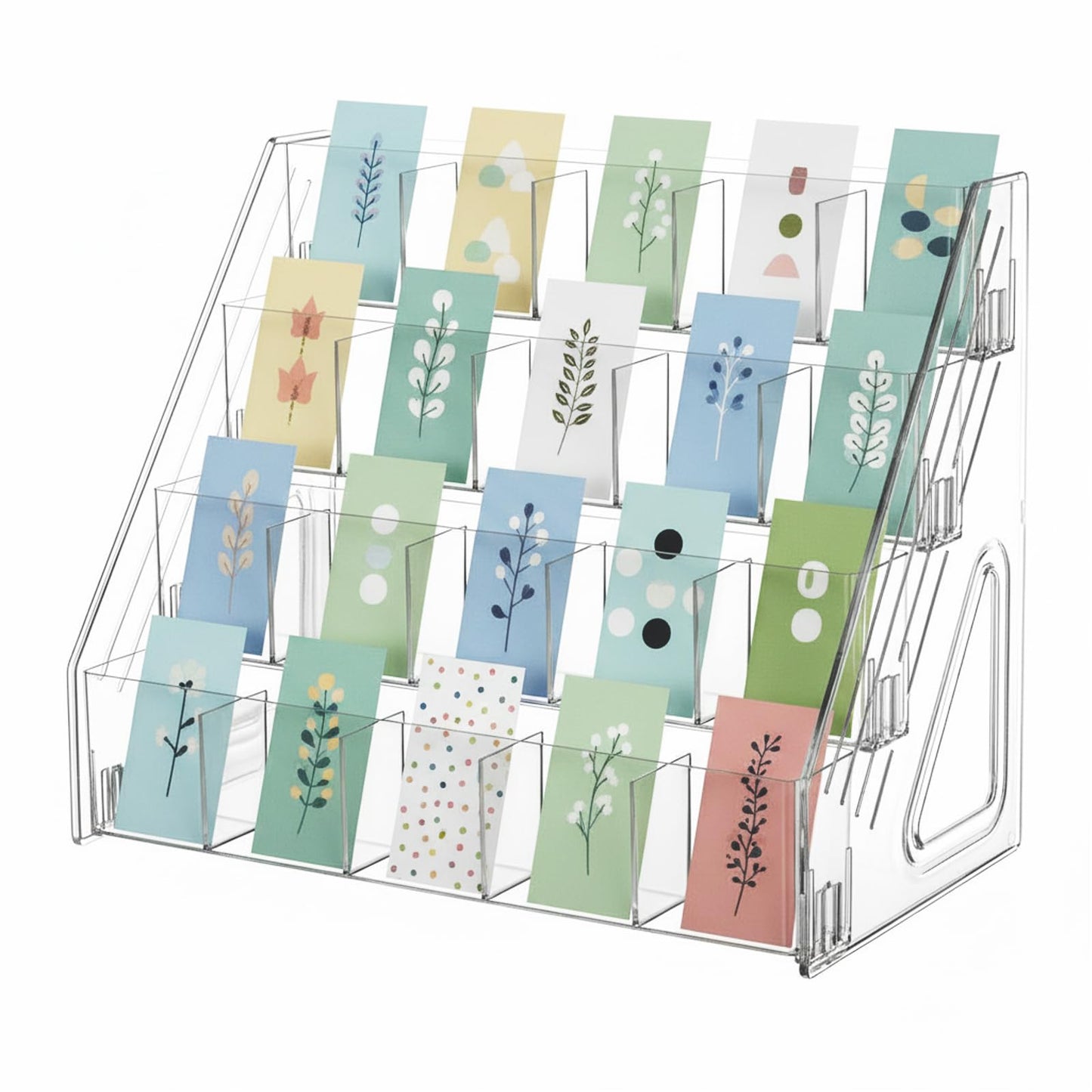 GYSLEOT 4 Tier Acrylic Sticker Display Stand with 20 Divided Pockets, Clear Bookmark Holder Organizer for Vendors, Craft Fairs, Retail Stores, Trade Shows & Desktop Display