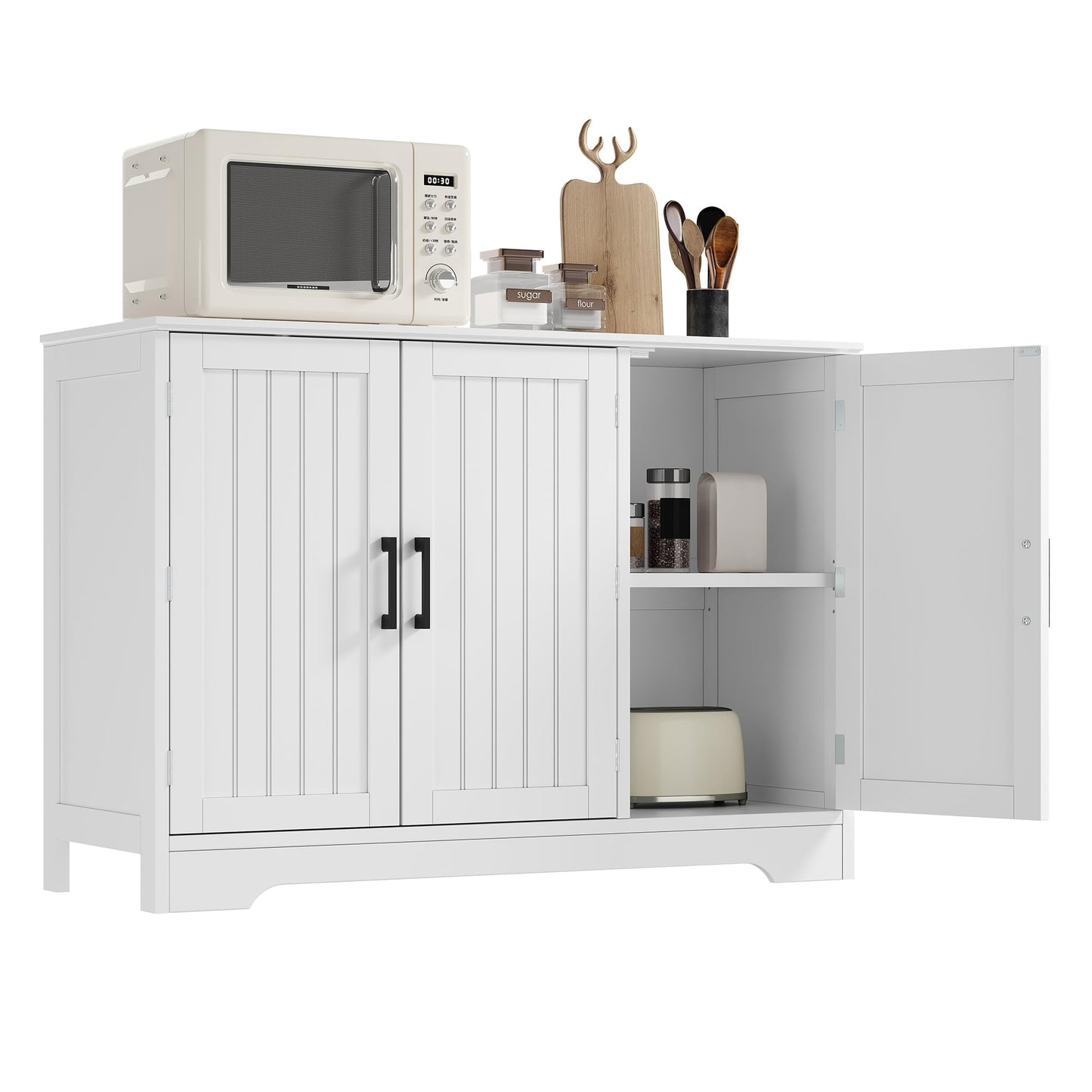 ChooChoo Modern Sideboard Buffet Cabinet, Coffee Bar Storage Cabinet with Doors and Adjustable Shelves, Kitchen Storage Cabinet for Dining Room, Living Room, White