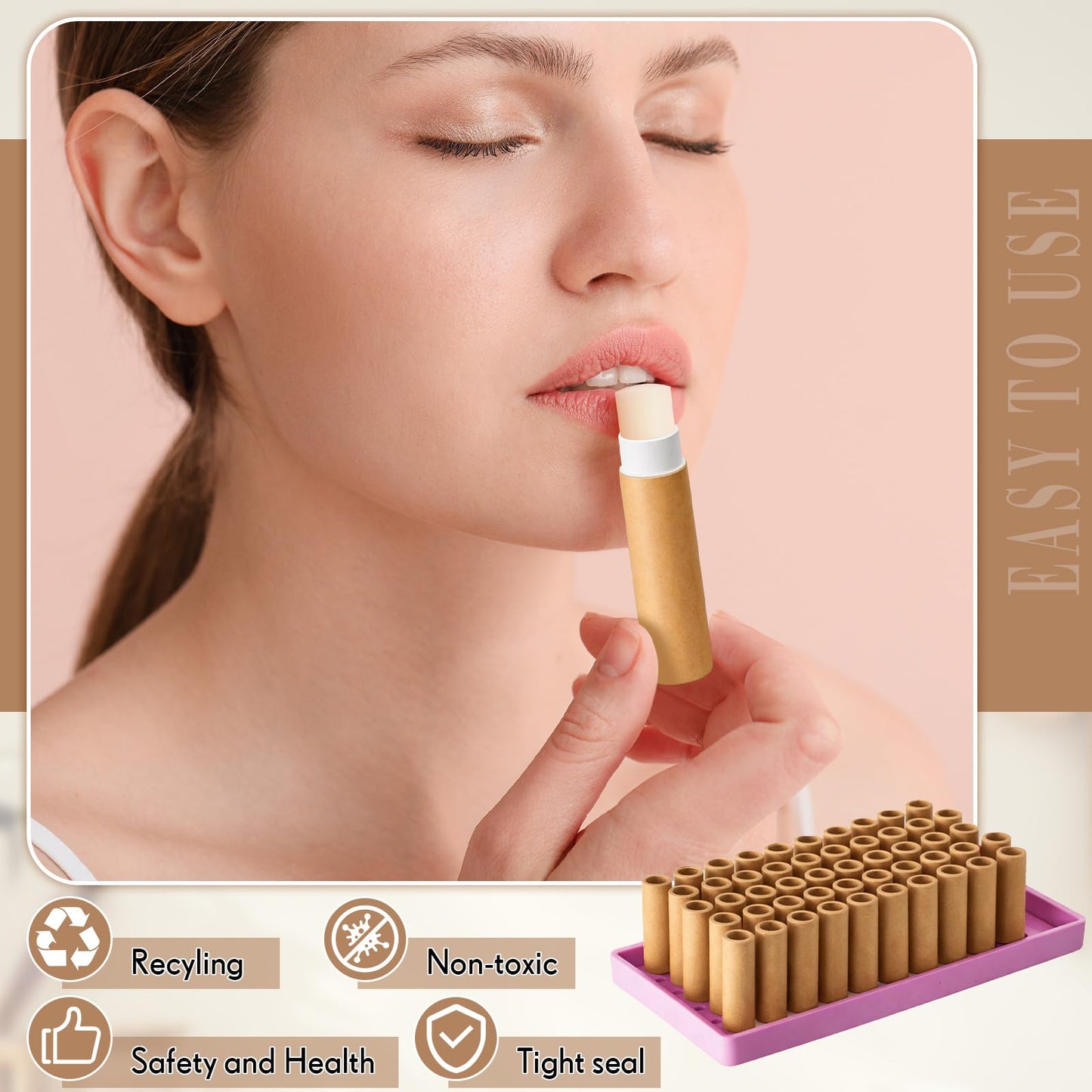 Fuyoooo 50 Pcs Paperboard Lip Balm Tubes with Filling Tray and Spatula Set, 0.176 Oz/5g Empty Cardboard Lipstick Tubes for Lip Gloss Container DIY for Lipstick Gloss Deodorant Solid Perfume (Cowhide)
