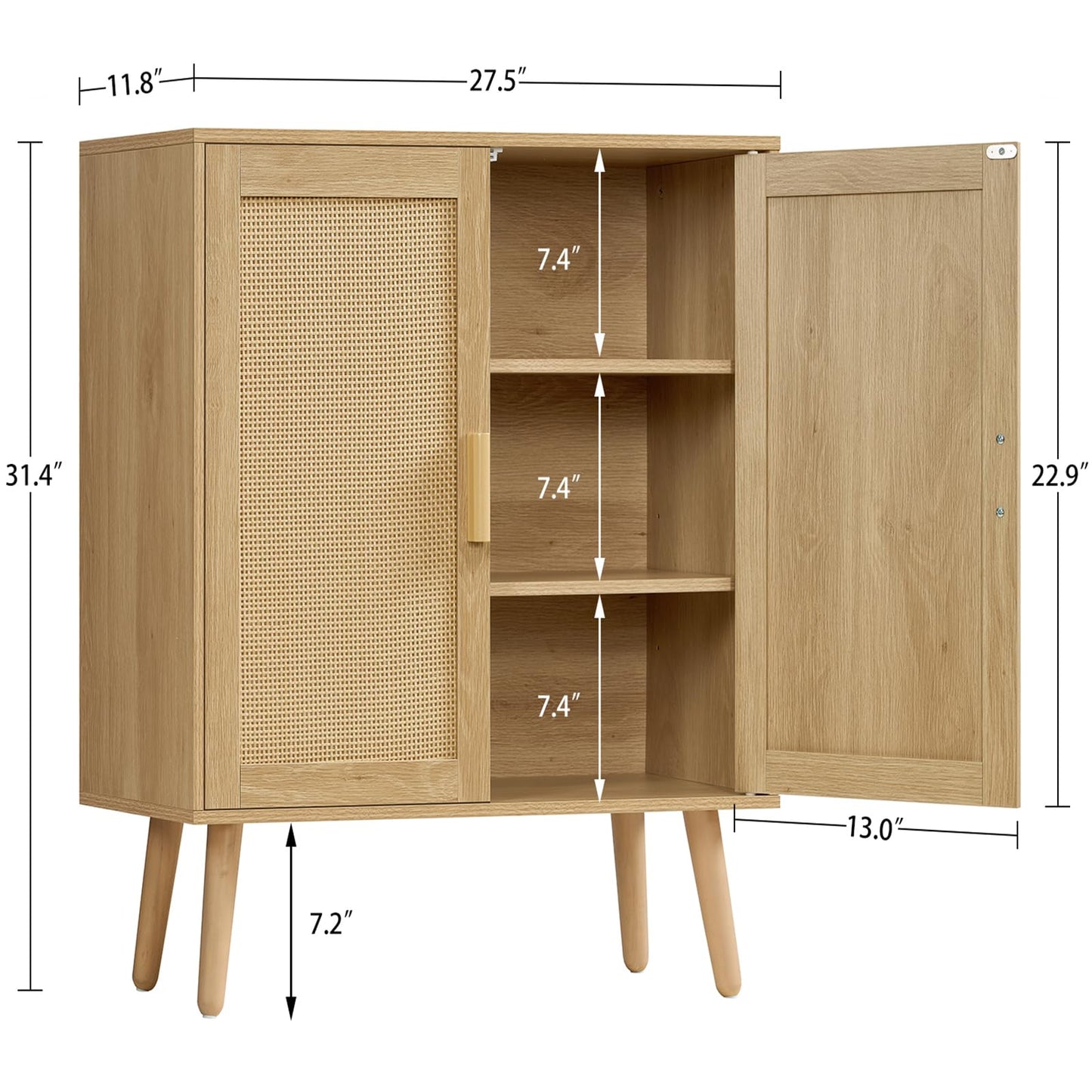 Iwell Storage Cabinet with 2 Shelves, Rattan Cabinet with 2 Doors, Sideboard Buffet Cabinets with Storage for Living Room, Dining Room, Entryway, Natural