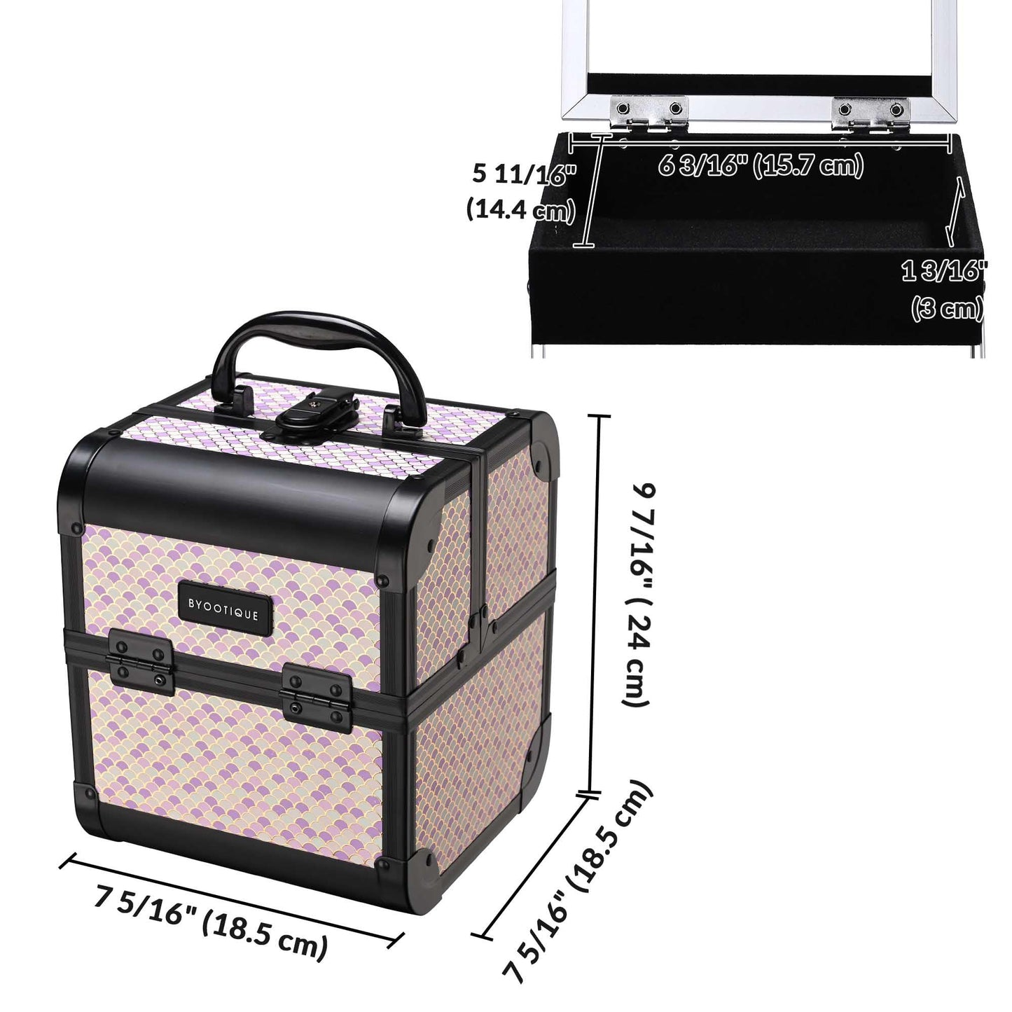 BYOOTIQUE Makeup Train Case Trolley w/Cube Case Cosmetic Organizer Art Deco Tyrian