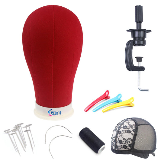 Eerya 23 Inch Wig Head Stand Set for Wig Making Display Styling Training Poly Canvas Block Head with Mount Hole Mannequin Manikin Head Stand(23 Inch,red)
