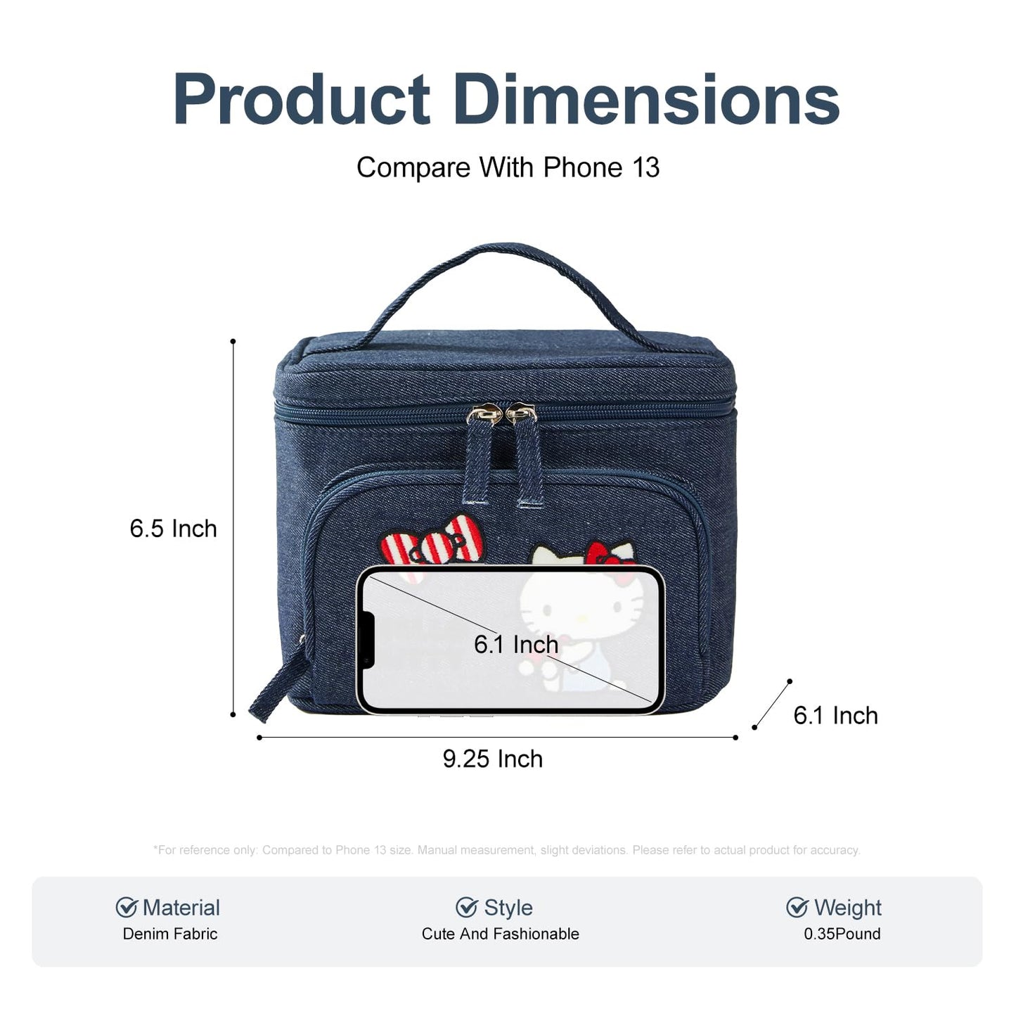 AmBealla Makeup Bag Large Cosmetic Bags,Denim Cute Embroidered Makeup Organizer for Women Traveling,Portable Toiletry Bag for Girls
