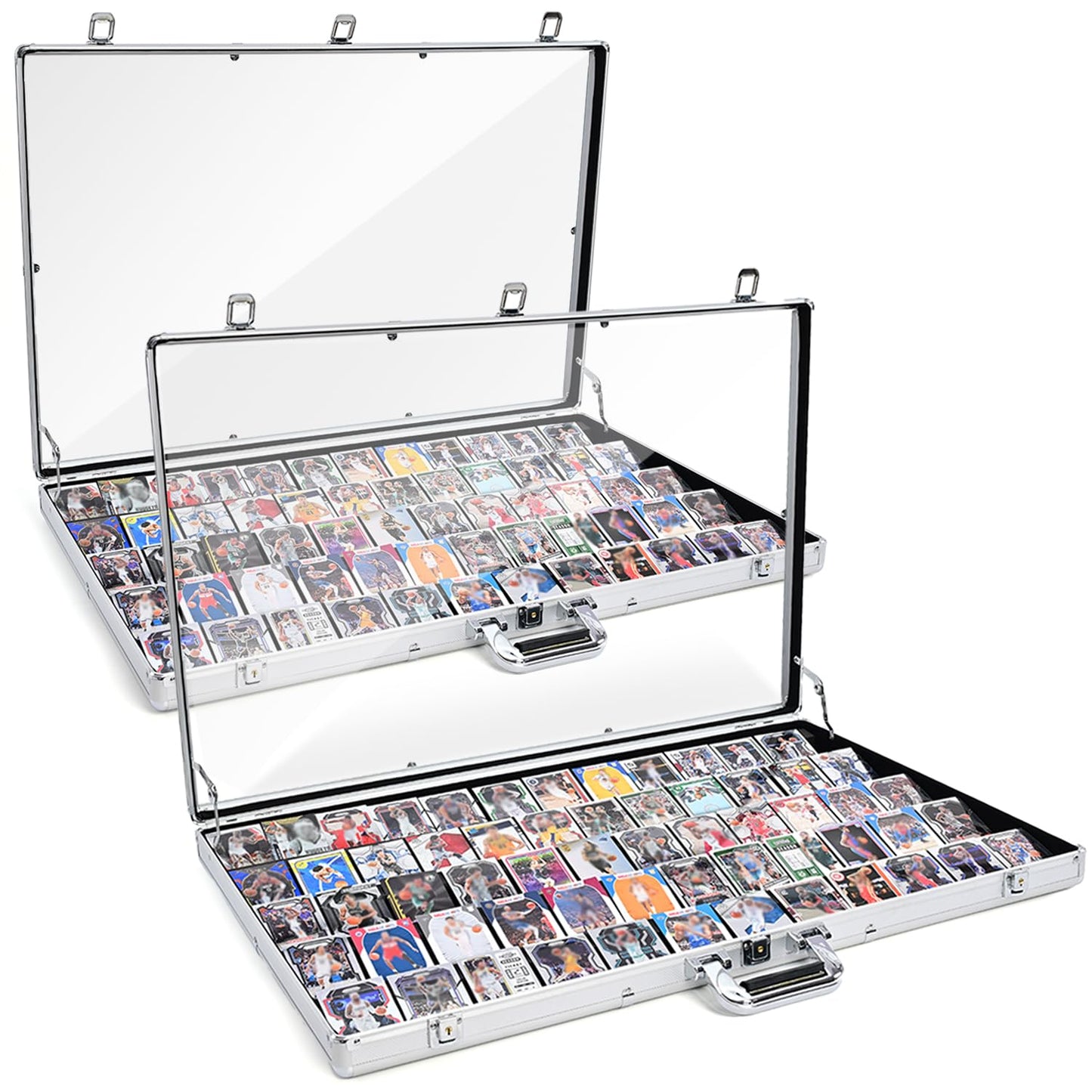 2 Pcs Trade Show Display Case – 34"x22" Large Aluminum Locking Tabletop Showcase for Trading Cards, Sports Cards, TCG, Jewelry – Lightweight & Portable for Exhibitions, Conventions, and Collectibles