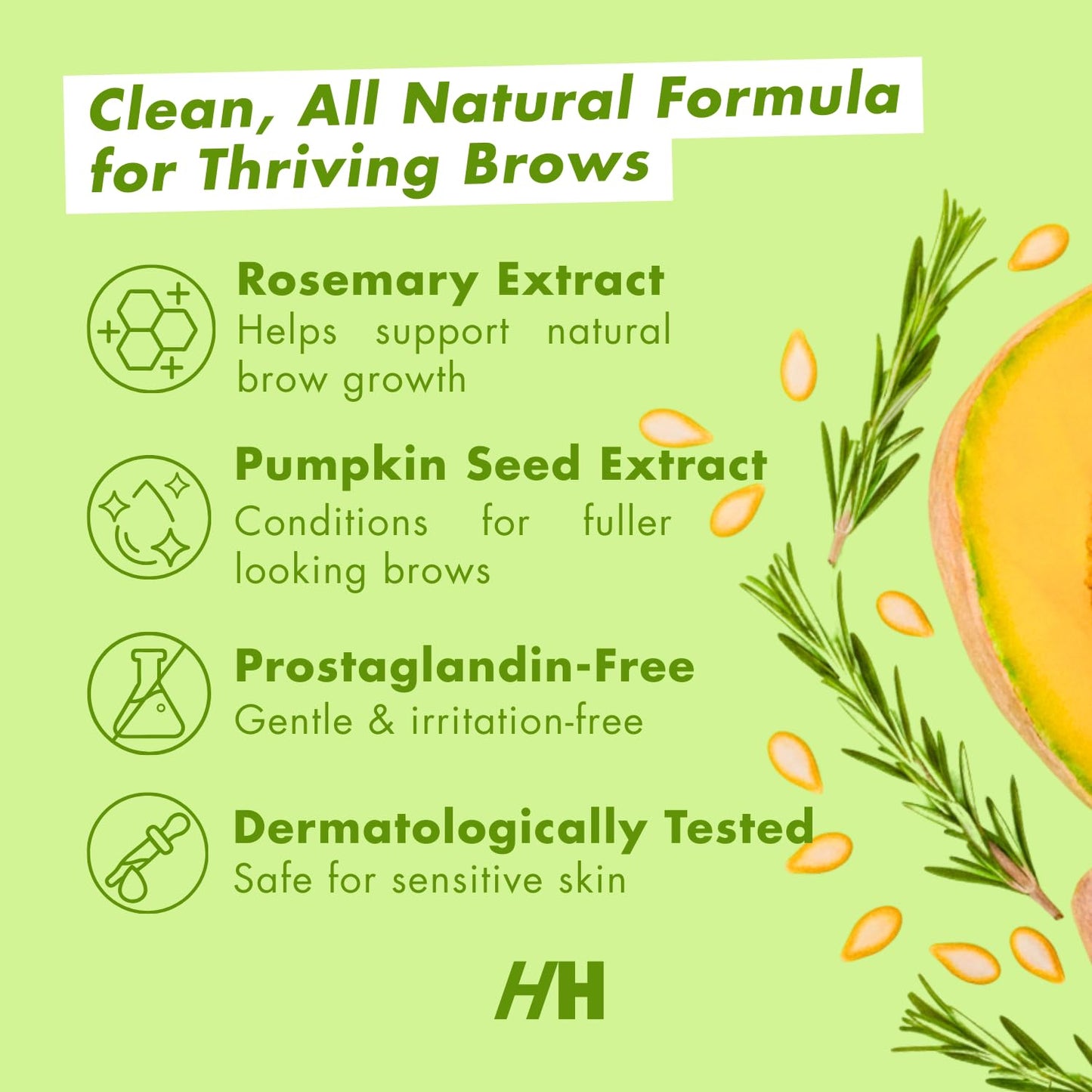 Handmade Heroes Eyebrow Serum – Natural Vegan Brow Enhancer with Rosemary & Pumpkin Seed Oil – Prostaglandin Free Serum for Thicker, Fuller Looking Brows – Gentle & Nourishing Formula