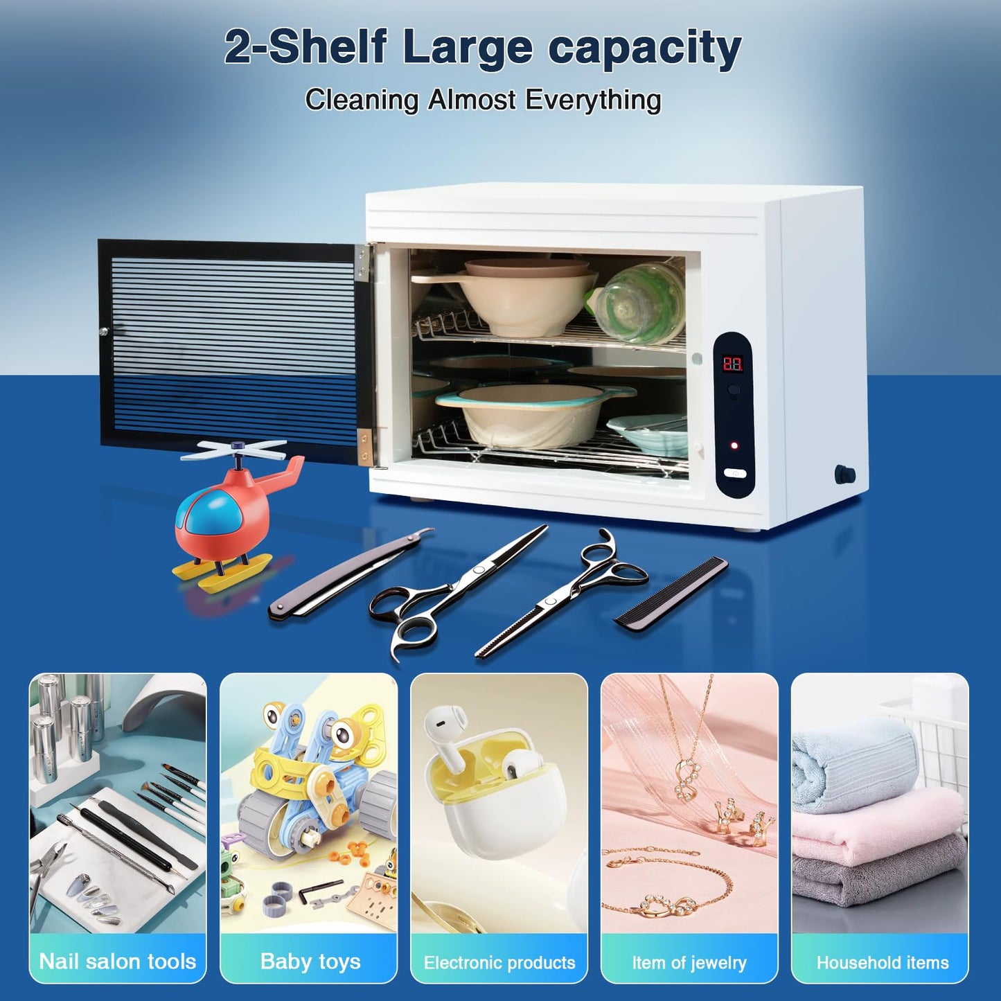 BRBLUERISE Nail Tool Cleaning Machine 17.14L Big Capacity UV Sanitizer Cabinet Salon Equipment for Spa Beauty Home Metal Tools