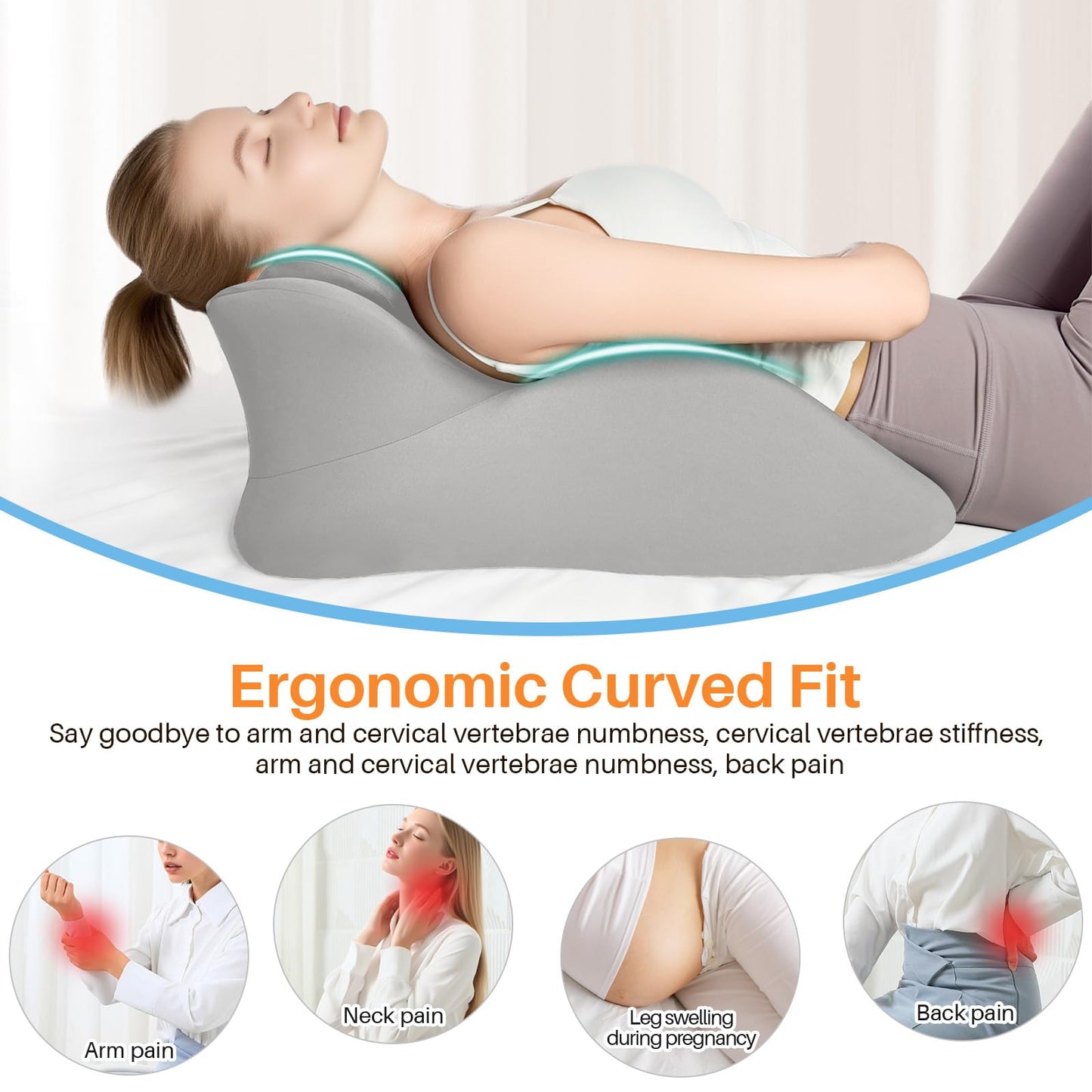 ele ELEOPTION Memory Foam Ergonomic Wedge Pillow Prone Reading Pillow for Bed Sofa Stomach Back and Neck Support Sitting Up with Removable Cover Leg Elevation for Sleeping and Relaxing Light Gray