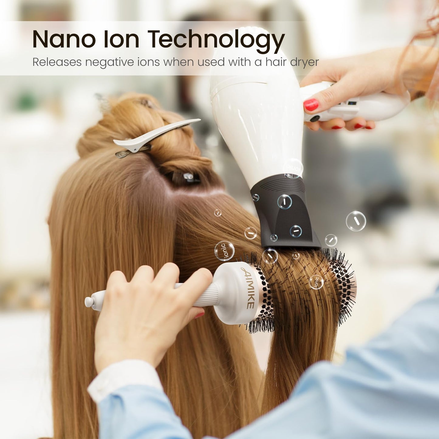 AIMIKE NaturaVol Round Brush for Blow Out, Large Round Hair Brush for Fine Hair with Nano Thermal Ceramic Tech, for Blow Drying & Styling, Adds Volume & Smoothness (2.1 Inch Barrel, 3 Inch Bristle)
