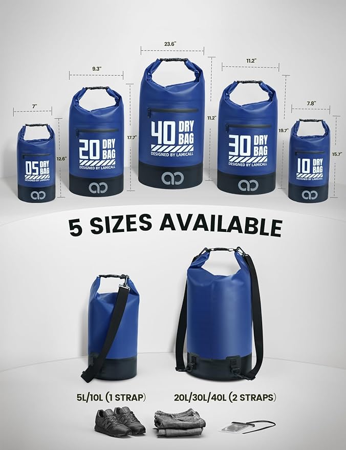 Lamicall Dry Bag Waterproof Backpack - [Durable & Floating] 5L/10L/20L/30L/40L Large Water Proof Bag with Waterproof Phone Case for Kayaking, River Rafting, Lake, Float Trip, Tubing Essentials