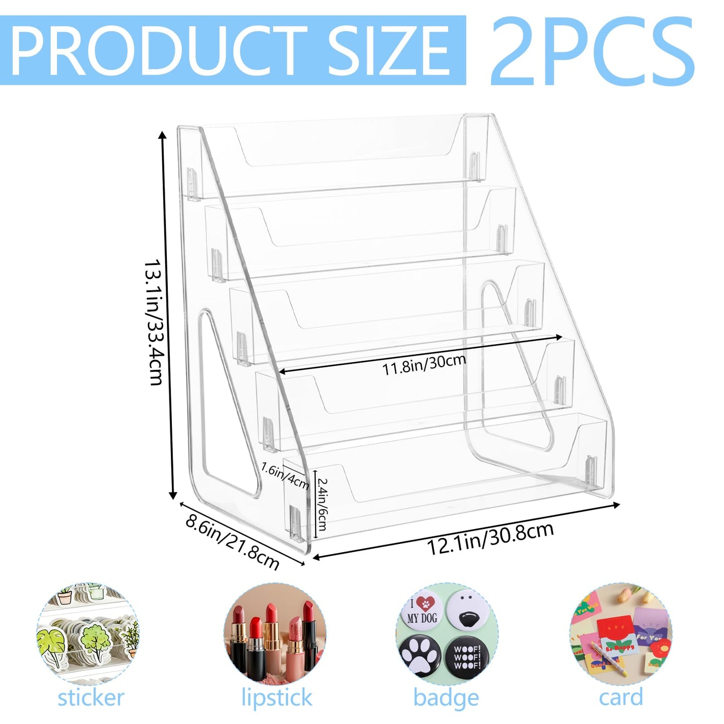 Hlimior 2 Pack 5-Tier Sticker Display Stand for Vendors, Pocket Acrylic Display Stands & Card Stand, Portable Organizer for Trade Shows, Retail Stores, Small Business Supplier Events