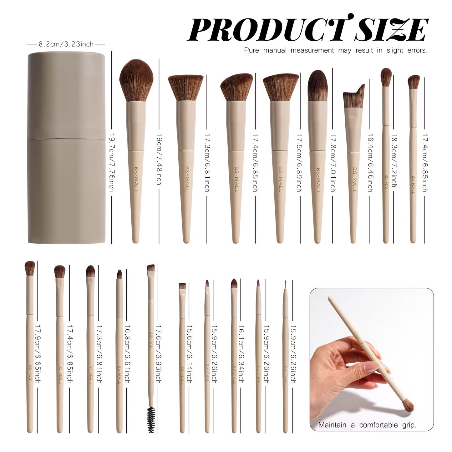 BS-MALL Professional Makeup Brush Set with Travel Case, Soft Synthetic Face & Eye Brushes for Foundation, Concealer, Powder, Blush & Eyeshadow for Beginners, Beauty Enthusiasts & Makeup Artists 18PCS