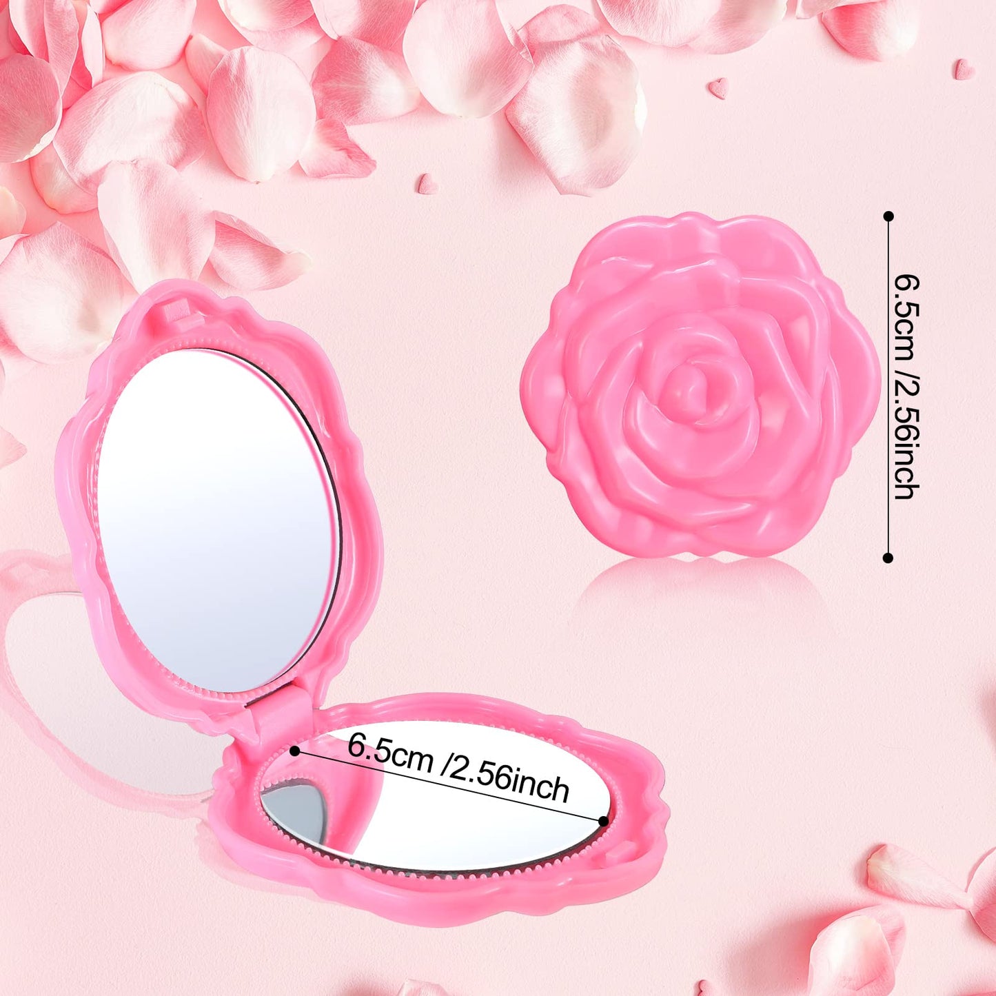 Yulejo 20 Pack Rose Compact Mirror Bulk Pink Plastic Mini Travel Makeup Mirror Hand Bridesmaids Gift for Women Girls Wedding Party