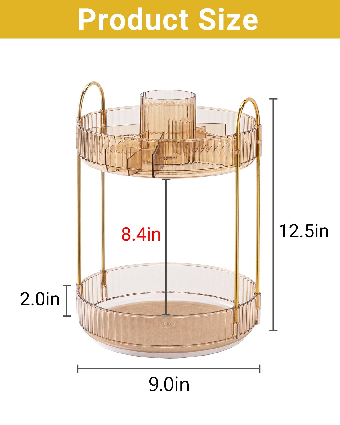 Asayuee 360 Rotating Makeup Organizer,2 Tier Large Capacity Make Up Organizers and Storage,Skincare Perfume Vanity Organizers,Bathroom Cosmetics Storage Organizer Countertop(Gold)