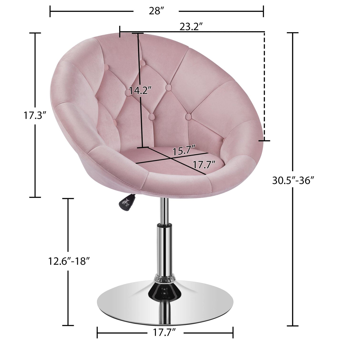 Yaheetech Pink Velvet Vanity Chair with Back, 360° Swivel & Adjustable Height, Tufted Makeup Desk Chair for Bedroom, Dressing Table & Living Room