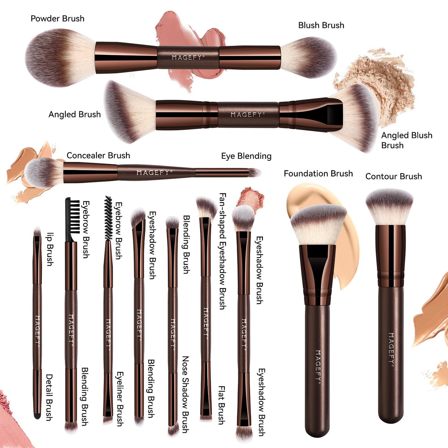 MAGEFY Makeup Brushes 22-in-12 Professional Makeup Brush Set Double-End Make Up Brushes for Powder Concealers Eye Shadows Blush with Gift Box
