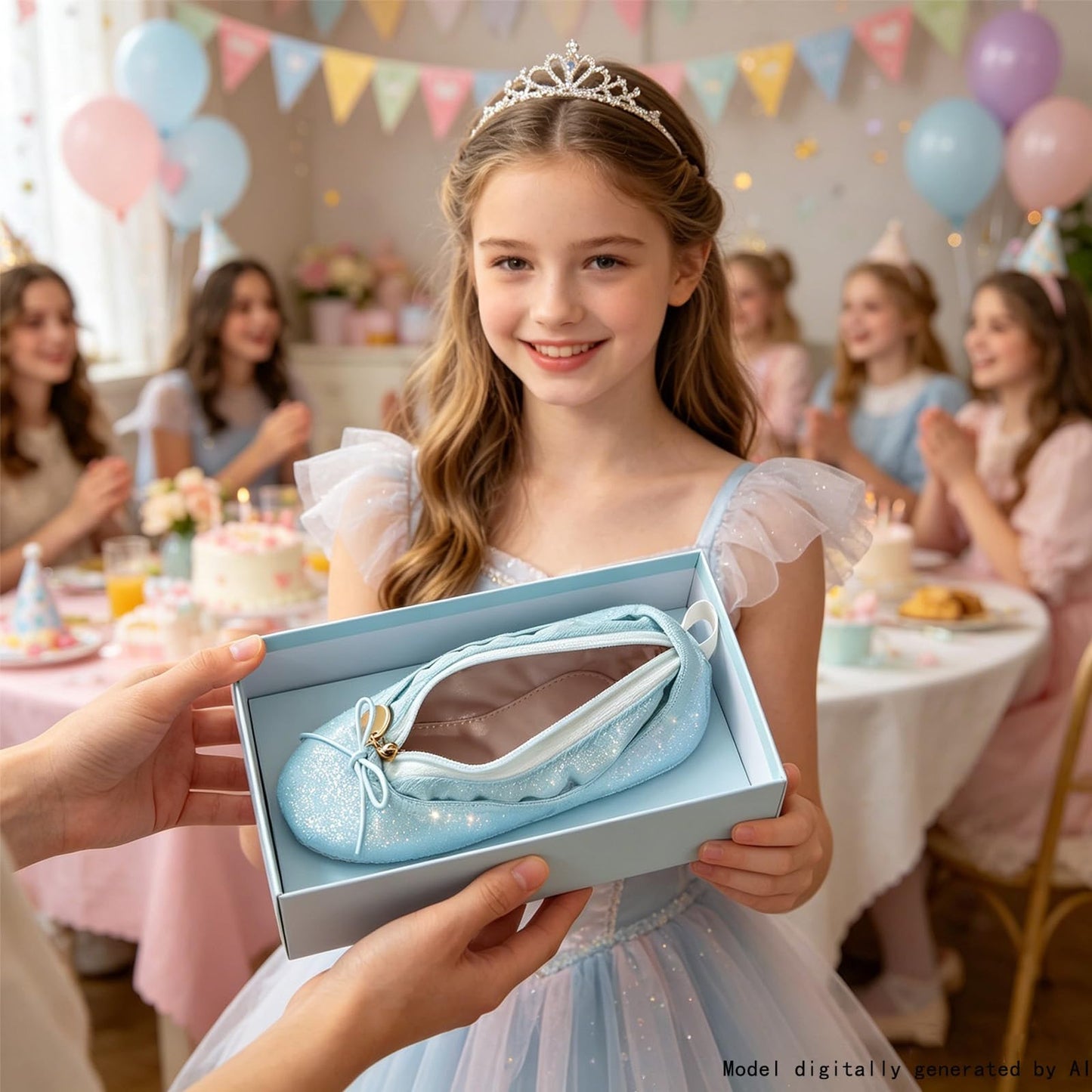 Newly Upgraded Ballet Makeup Bag, Shining Cosmetic Bag Blue Frozen Dance Recital Gifts, Ballet Shoe Cute Pencil Case Ballerina Gifts Small Makeup Slipper Pouch Mini Dance Bag for Dancer Birthday Gifts