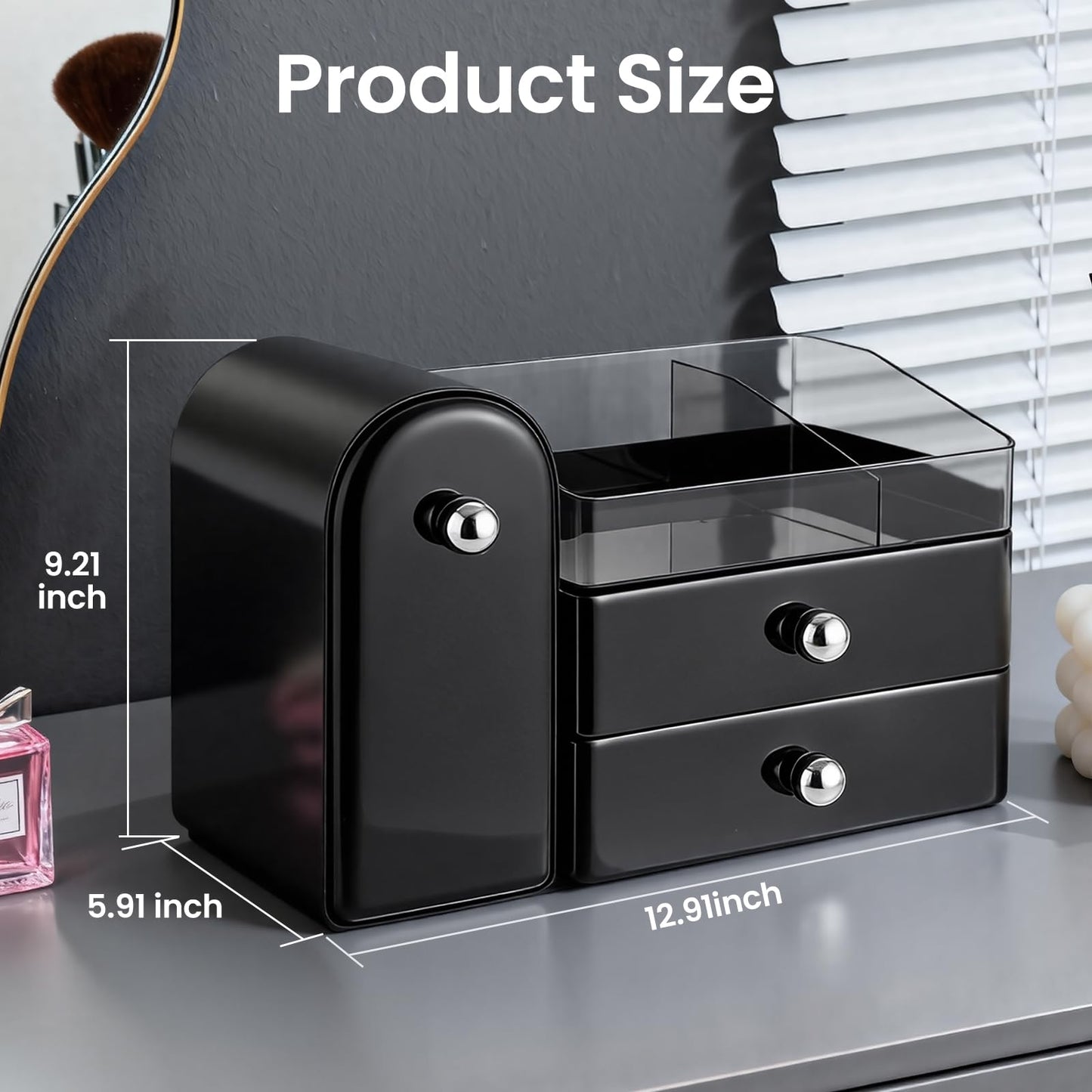 TRQWRO Makeup Organizer,Vanity Organizer with Makeup Brush Holder,Large Skincare Organizers with Drawers,Bathroom Countertop Organizer,Storage Lipstick,Perfume,Nail Polish,Beauty,Gifts for Woman