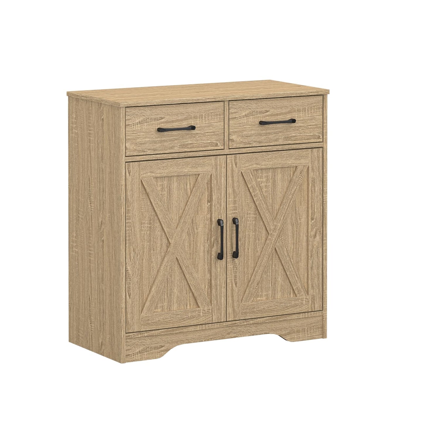 Panana Sideboard 2 Drawers 2 Doors Entryway Storage Cabinet Living Room Organizer Farmhouse Style Wooden Kitchen Cupboard (Nature)