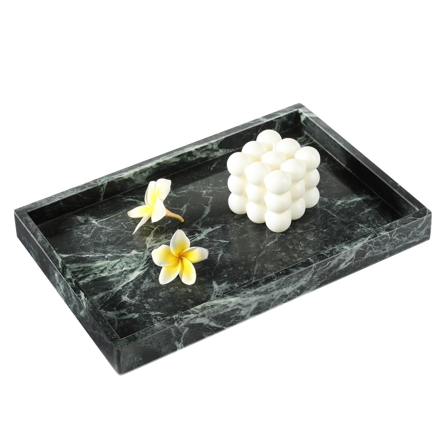 Koville Natural Marble Tray, Coffee Table Vanity/Decorative Tray for Jewerly, Watch, Perfume Candle Storage for Bedroom/Bathroom/Kitchen Countertop