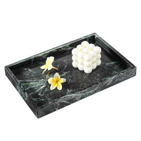 Koville Natural Marble Tray, Coffee Table Vanity/Decorative Tray for Jewerly, Watch, Perfume Candle Storage for Bedroom/Bathroom/Kitchen Countertop